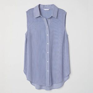 H&M Sleeveless Blouse Preppy Stripe Navy White Button Down Academia